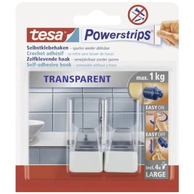 Immagine di tesa 58811 00000 00 Powerstrips, Trasparenti/Bianchi, per Max. 1 kg, Confezione da 2 Ganci