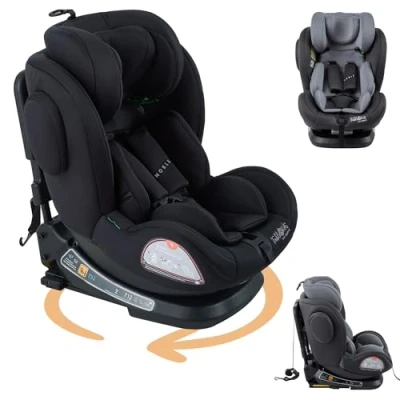 Immagine di FableKids seggiolino auto con Isofix ruotabile a 360 per bambini i Size 40 150cm cintura di sicurezza 5 punti poggiatesta regolabile in 8 posizioni ECE R129/03 nero