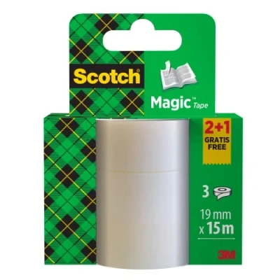 Immagine di Scotch Nastro adesivo Magic, 2 + 1 Rotolo , 19 mm x 15 m Trasparente Opaco e Scrivibile Ottimo per Casa, Ufficio Scuola