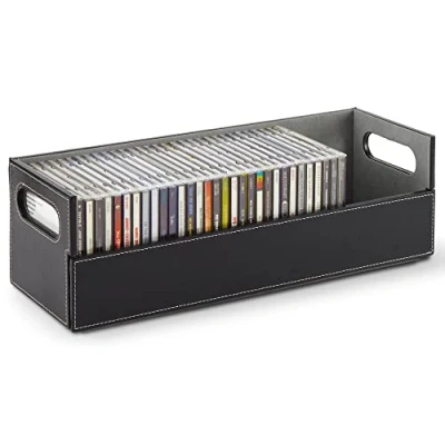 Immagine di Stock Your Home Scatola portaoggetti per CD, organizer custodie cinematografiche, DVD, supporto cassetta display, dischi può contenere fino a 40 ecopelle (nero)