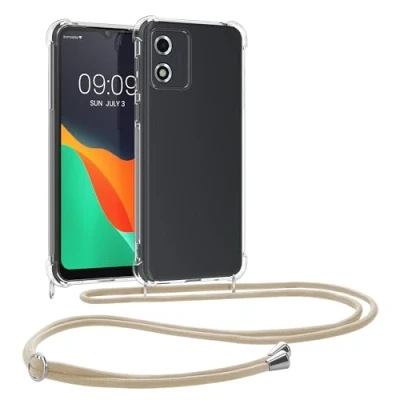 Immagine di kwmobile Custodia Compatibile con Motorola Moto E13 Cover Back Case in Silicone TPU Protezione Smartphone Cordino Oro/Trasparente