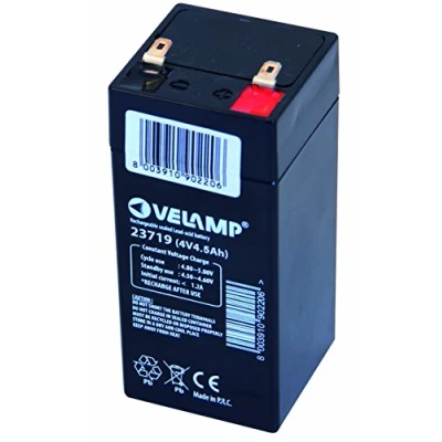 Immagine di TECNID by VELAMP 23719 Batteria al Piombo Ermetica Ricaricabile 4V 4.5Ah Attacchi Faston F1 Ideale per Sistemi di Backup, Allarme, Videosorveglianza, Antincendio, Domotica e UPS