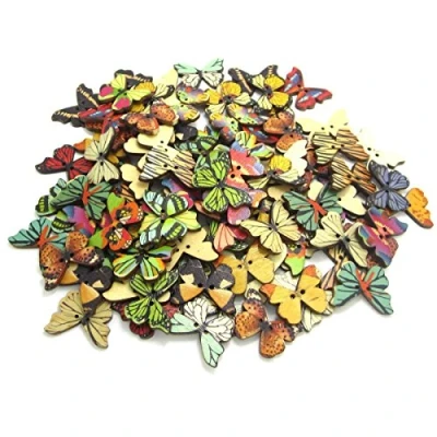 Immagine di NAMVO 100PCS Butterfly Button 2 fori in legno colorato per fai da te cucito Artigianato Scrapbooking