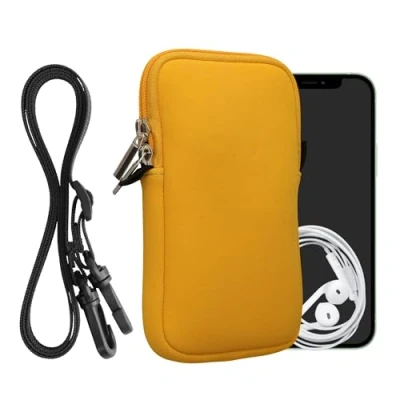 Immagine di kwmobile Custodia in Neoprene con Zip per Smartphone Portacellulare a Tracolla Porta Cellulare da Collo Universale Borsa Cover Telefono miele