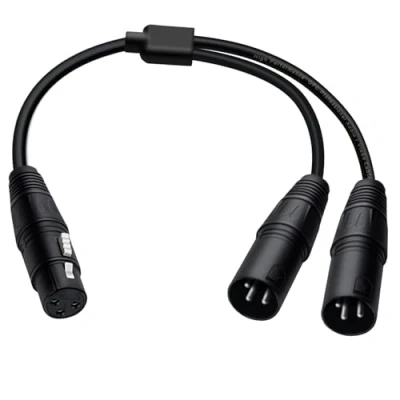 Immagine di HuaLiSiJi Cavo Splitter XLR 1 Femmina a 2 Maschio Microfono 3 Pin Adattatore (Nero, 0.5m)