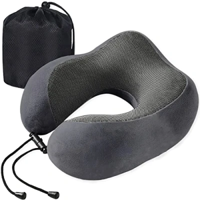 Immagine di Cuscino da viaggio in Morbido,Cuscino Collo Memory Foam Portatile, Compatto e Leggero per il Viaggio,Cuscino Aereo Morbido Confortevole, Grigio scuro