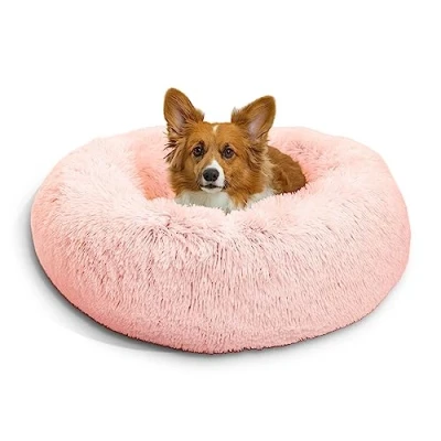 Immagine di Best Friends by Sheri The Original Calming Donut Shag Letto a ciambella per cani e gatti originale calmante in pelliccia rosa confetto M 76 x cm