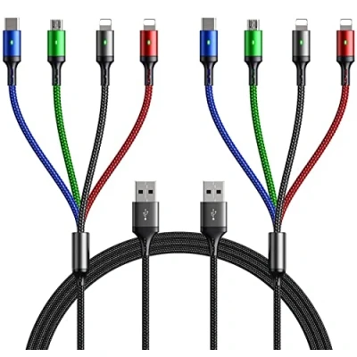 Immagine di YTLUSN 1.5M Cavo di Ricarica Multi USB 3A, 4 in 1 con Porte IP/Micro USB/Tipo C Compatibile Telefono 12 11 Xs X 8 7 6/Tablet/Samsung Galaxy S10/Huawei/LG/Google Pixel
