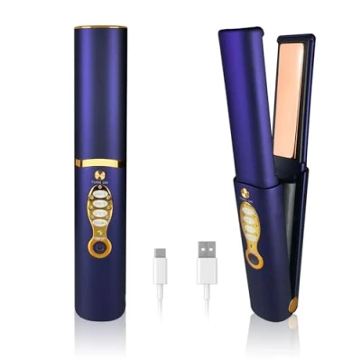 Immagine di Piastra Capelli Senza Fili con Batteria 5000 mAh, e Ferro Arricciacapelli 2 in 1, 3D Titanio, Mini Portatile da Viaggio Copertura Antiscottatura, Riscaldamento Rapido