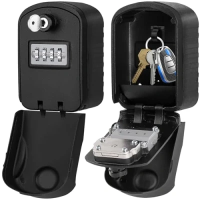 Immagine di ENONEO Cassaforte per Chiavi Grande Cassetta di Sicurezza a Chiave Esterno con 4 Cifre e Emergenza Impermeabile Combinazione Casa, Scuola, Archiviazione (Nero new)