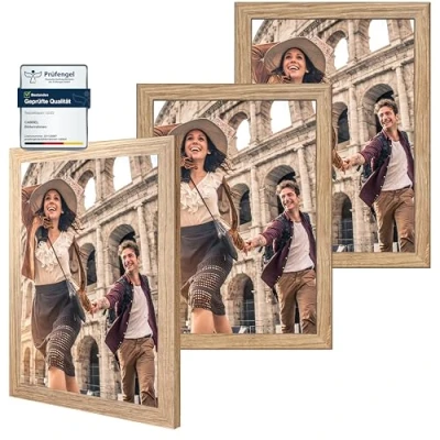 Immagine di CABBEL confezione da tre (3 pezzi) cornici 30x40 cm in legno MDF Rovere con plexiglass infrangibile/Moderno