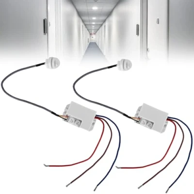 Immagine di 2 mini rilevatori di movimento a infrarossi: portata 6 m/120, sensore PIR da incasso IP20 220 V, microstruttura con crepuscolare, durata della luce regolabile per interni