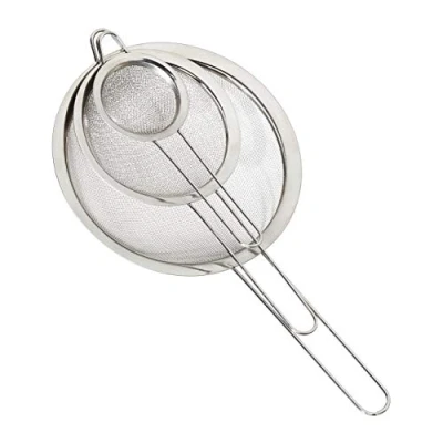 Immagine di Relaxdays Colini da Cucina, Set 3, ∅ 7, 12 e 18 cm, con Manici, Stacci Farina, Zucchero a Velo, Scolapasta, Argentato, Acciaio, Argento