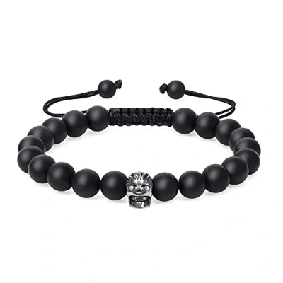 Immagine di COAI Bracciale Unisex Regolabile con Perle in Onice Opaca e Amuleto Teschio