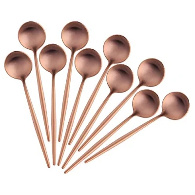 Immagine di Bisda Oro Rosa Cucchiaino Acciaio Inossidabile 18/10 da caffè, Giro Mini Torta Cucchiaio Opaco Lucidato Set di 10