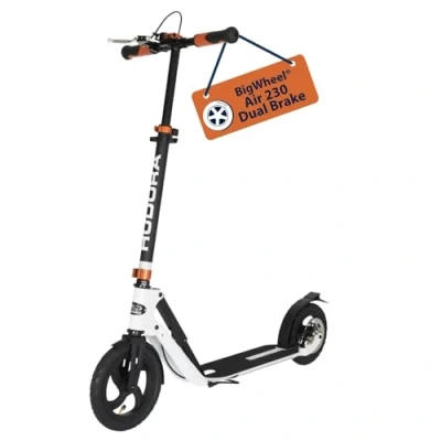 Immagine di HUDORA Monopattino BigWheel Air 230 con/senza freno a mano in alluminio resistente con pneumatici Regolabile altezza e pieghevole, per carico fino 120 kg