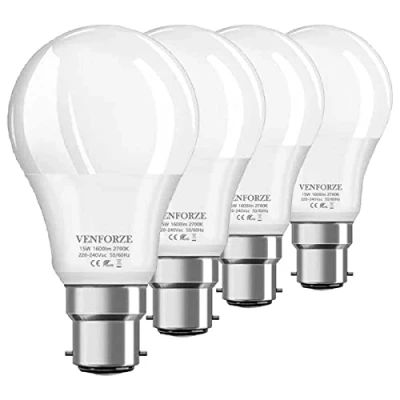 Immagine di Venforze Lampadine a baionetta da 150 W, 15 A60 B22,1600 lm, 2700 K, non dimmerabili, confezione 4