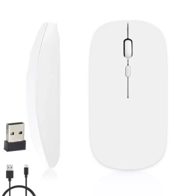 Immagine di iSTYLE Mouse Senza Fili Ricaricabile, Bluetooth e 2.4GHz con Mini Ricevitore USB, 1600 DPI Tracciamento Ottico, Silenzioso per Mac, PC, iPad, Laptop, Tablet (Bianco)