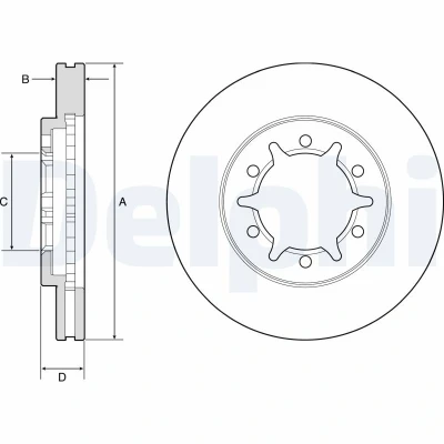 Immagine di DELPHI BG4795C Disco freno 260 26 6 ventilato rivestito non trattato senza cuscinetto ruota, anello sensore ABS NISSAN: Pick Up, Navara up