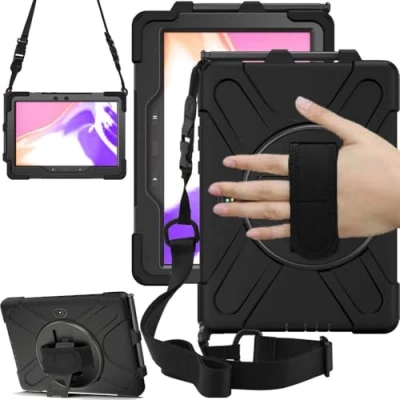 Immagine di Techgear Custodia Compatibile con Samsung Galaxy Tab Active 4 Pro/Active Pro 10.1&quot; (SM T540 T545 T630 T637) Cover in Silicone Resistente 360 Supporto Rotante e Tracolla Protettiva
