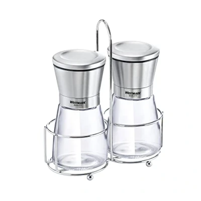 Immagine di Westmark Menage 63362260 Macinaspezie con supporto per il trasporto, in acciaio inox, vetro/ceramica, trasparente/argento/nero