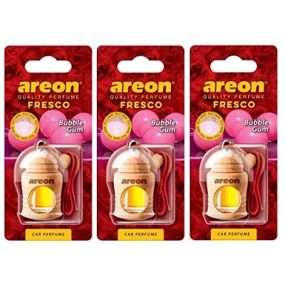 Immagine di AREON Fresco Deodorante Auto Bubblegum Dolce da Appendere Specchietto Pendente Boccetta Rosso Legami 3D (Bubble Gum Set x 3)