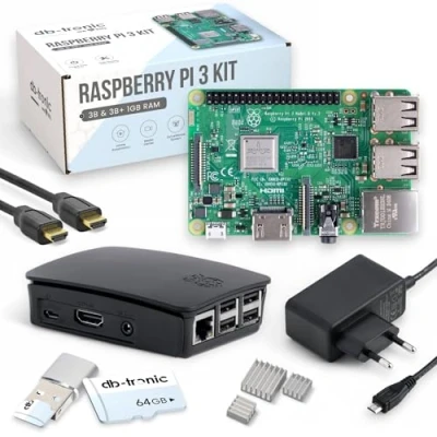 Immagine di Raspberry Pi 3 B Starter set alimentatore alloggiamento scheda SD da 64 GB cavo HDMI 1 m lettore di schede USB dissipatore calore RAM