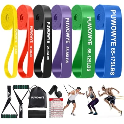 Immagine di PUWOWYE Elastici Fitness, Elastico Fitness con Ancoraggio Porta, Maniglia e Copertura Protettiva, Palestra Bande Elastiche per Yoga/Potenziamento Muscolare/Allenamento Della Forza