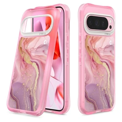 Immagine di CYRILL Spigen UltraSheer P2M Transparent Back Cover Print Design Case for Google Pixel 9/9Pro (TPU, PC Pink Amethyst Marble)