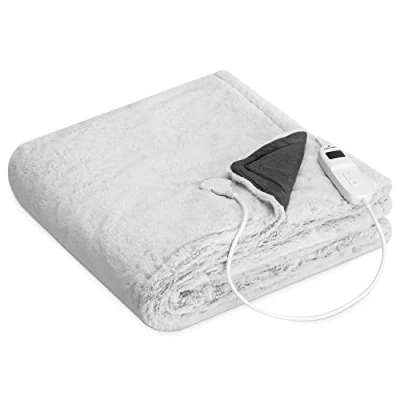 Immagine di Navaris Coperta Termica Matrimoniale 180x130cm Termocoperta Elettrica 9 Livelli Riscaldamento Scaldaletto Spegnimento Automatico Peluche Grigio