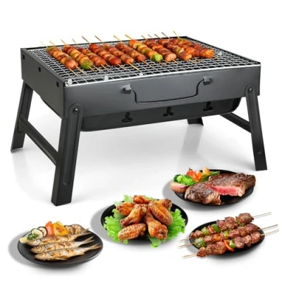 Immagine di Barbecue a Carbonella &amp; Griglia Barbecue, Acciaio Inox, Portatile, Resistente e Antiruggine, Ideale per Giardino, Balcone, Terrazza, Campeggio (S (35 x 27 20 cm))