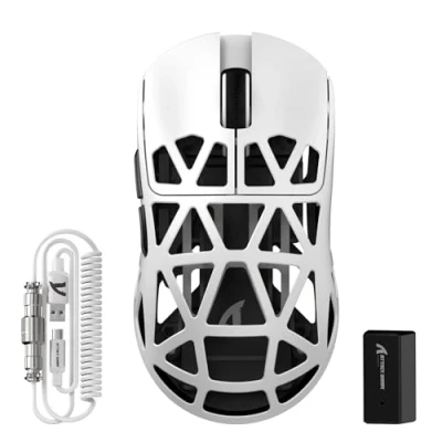 Immagine di ATTACK SHARK R2PRO 45g SUPERLIGHT Gaming Mouse in Lega di Magnesio, PixArt PAW3950, 42000DPI, Wireless 8000Hz Tasso Polling, G502 da Gioco, 2.4G/BT/Cablato, con Cavo a Spirale, PC/Mac, Bianco