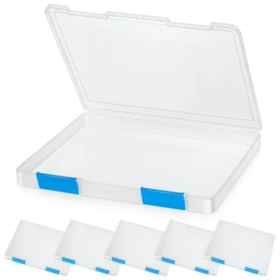 Immagine di Skiitches 6 scatole trasparenti in plastica per documenti formato A4, con fibbia, resistenti, facili da usare, 31,5 x 25 3 cm