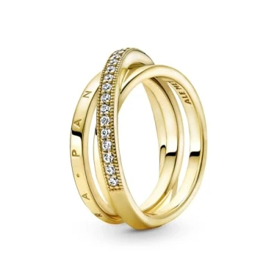 Immagine di PANDORA Signature Anello con pavé incrociato a tripla banda placcato in oro 14k zirconi cubici trasparenti, 50