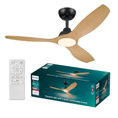 Immagine di Philips LED Olas Ventilatore da soffitto 30 W (Ø x A) 1320 mm 310 Nero con telecomando, Dimmerabile