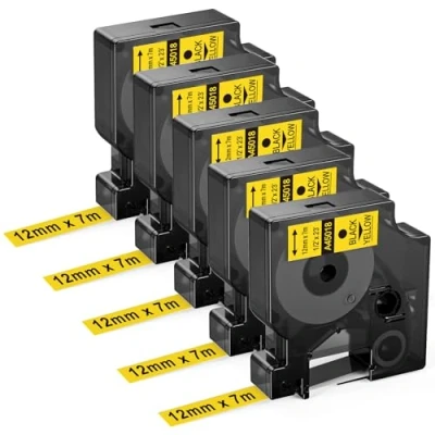 Immagine di Upwinning 45018 Nastro per Etichette 12mm Compatibile con Dymo D1 S0720580 Nero su Giallo x 7m LabelManager 160 210D 260P 280 360D 420P PnP