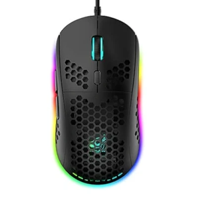 Immagine di Mouse da Gioco Leggero Favo RGB, 6 Pulsanti Programmabili, Modalità di Retroilluminazione RGB e 6400 DPI Regolabili, USB Cablato, Plug &amp; Play, Compatibile con Windows, Mac, Laptop, PS4, XBox Nero