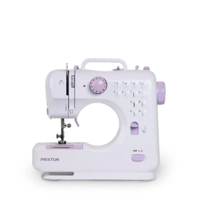 Immagine di PRIXTON Macchina da cucire portatile P110 Cassetto per accessori Lampada integrata 12 punti di Pedale incluso (Rosa)