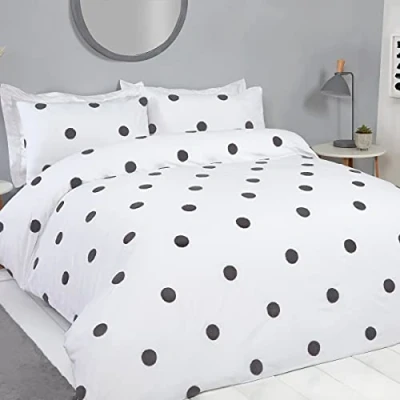 Immagine di Sleepdown Set di biancheria da letto trapuntato a pois bianchi, comodo e facile pulire, con federa, per matrimoniale (200cm x 200cm).