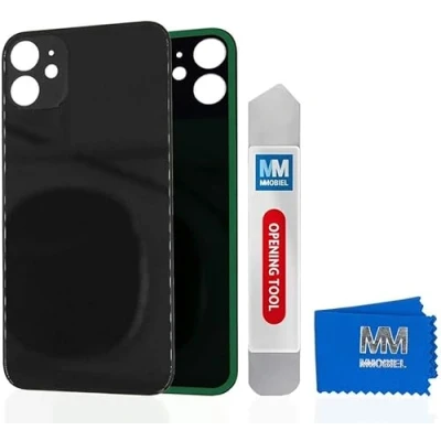 Immagine di MMOBIEL Cover Posteriore per Batteria Posteriore, Compatibile con iPhone 12 Mini 5,4 Pollici, Colore Nero, Leva in Metallo e Colla
