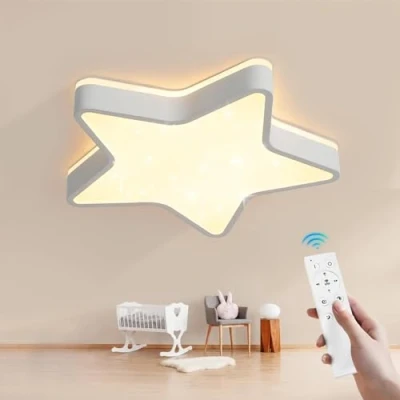 Immagine di Lampada da soffitto LED, decoro a cielo stellato, plafoniera stella cinque punte, LED integrati 48W, 4800Lm, Dimmerabile con telecomando, Ø60cm lampadario per camera dei bambini e letto