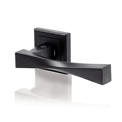Immagine di Yale YPP7 V PE Coppia di maniglie per porta su Rosone Verona, colore nero opaco, con foro cilindro incluso, quadrato da 7 mm, interna ed esterna