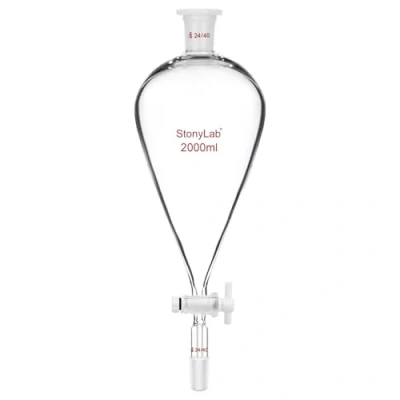 Immagine di stonylab Imbuto Separatore con Rubinetto di Arresto PTFE, Conico a Forma Pera da 2000 ml in Vetro Borosilicato Parete Pesante 24/40 Giunti