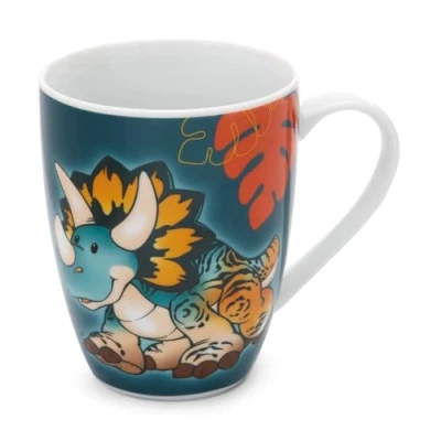 Immagine di NICI Tazza in porcellana Dino Cerastupsy 310 ml 8x10 cm blu con banderuola Bicchiere da tè o caffè manico per bevande calde e fredde Ottima idea regalo