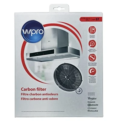 Immagine di Filtro ai carboni attivi, set rotondo cappa aspirante Wpro Type 57 CHF57 Ø175 mm Whirlpool Bauknecht 484000008824 anche Indesit Hotpoint C00385095
