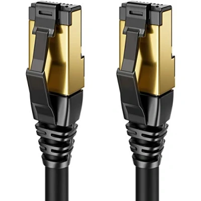 Immagine di deleyCON 10m Cavo LAN CAT8.1 Patch di Rete RJ45 DSL Rame Schermatura S/FTP 2000 MHz 40 Gbit Ethernet CAT.8 Spina Placcata Oro Nero