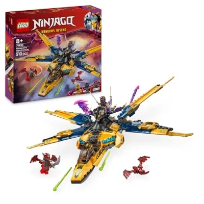 Immagine di LEGO NINJAGO Jet Super Storm di Ras e Arin Aereo Giocattolo da Costruire con Drone Staccabile, Capsula Salvataggio 3 Minifigure, Giochi per Bambini 8 Anni La Rivolta dei Draghi 71833