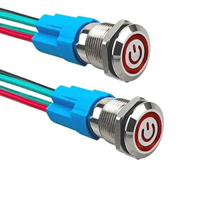 Immagine di Aiqeer 2 Pezzi 12 mm Interruttore a Pulsante Autobloccante, 12V / 24V 3A di Accensione per Auto, in Metallo con Presa Precablata (LED Rosso)