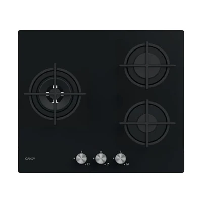 Immagine di CANDY New Timeless CSG63B4PB, Piastra Gas di Cristallo, 3 Fuochi, 60 cm, Naturale adattabile a Butano, 7,7 KW, Griglie adatte alla lavastoviglie, Valvola Sicurflame, Nero