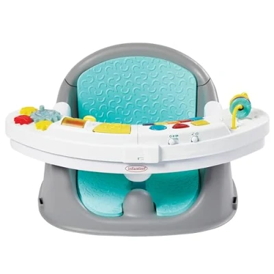 Immagine di Infantino seggiolone per Bambini Music &amp; Lights 3 in 1 Discovery Growing pappa portatile Dimensioni Regolabili Giocattoli Interattivi e Vassoio Spuntini Colore Blu
